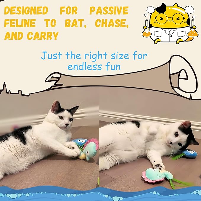 Interactive Catnip Toys for Indoor Cats Set of 6 Soft and Durable Stuffed Sea Animal Plush Toys, Crinkle Sound Cat Kicker Toys, Perfect for Promoting Kitten Exercise and Ideal Gifts for Cat Lovers