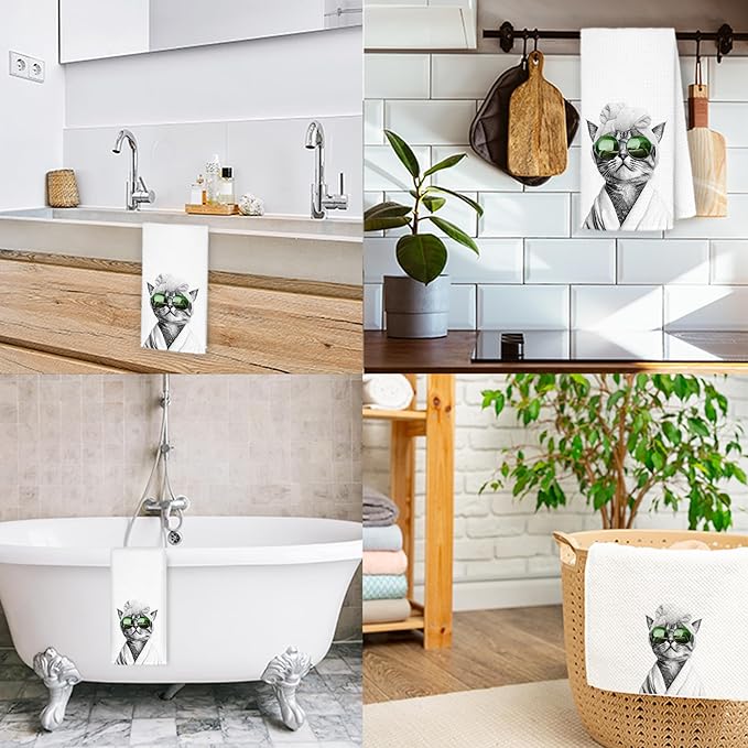 Funny Sunglasses Cat Hand Towels for Bathroom Kitchen, Cat Lover Mom Lady Gifts Bathroom Hand Towels, Funny Kitten Decorative Kitchen Dish Towels Drying Cloth, 16x24 Inch