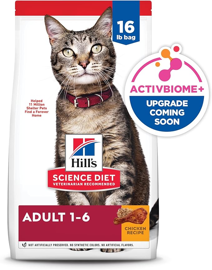 Hill's Science Diet Adult 1-6, Adult 1-6 Premium Nutrition, Dry Cat Food, Chicken Recipe, 16 lb Bag