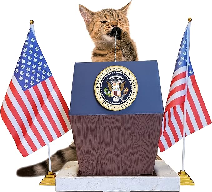 Presidential Podium Cat Scratcher | Cute Cat Scratcher with Grooming Brush | Sturdy Cardboard Cat Scratcher with Groomer & Silvervine Included | Cat Scratchers for Indoor Cats