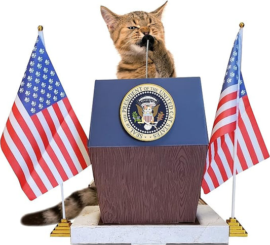 Presidential Podium Cat Scratcher | Cute Cat Scratcher with Grooming Brush | Sturdy Cardboard Cat Scratcher with Groomer & Silvervine Included | Cat Scratchers for Indoor Cats