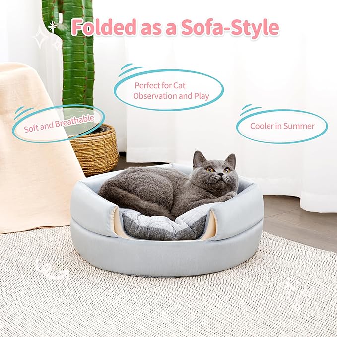 Made4Pets Cat Bed and House, 2-in-1 Foldable Cat Houses for Indoor Cats, Soft Velvet Cat Cave, Removable and Washable Cushion, Cat Condo for All-Season Comfort and Style