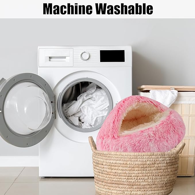 HYQ Dog Bed for Small Dogs, Cozy Cat Cave Bed, Cat Beds for Indoor Cats Washable, Non-Slip Cat Beds, Calming Dog Bed with Hooded Cover, Dog Bed with Cover for Small Medium Pets (Pink, 20×20 Inch)