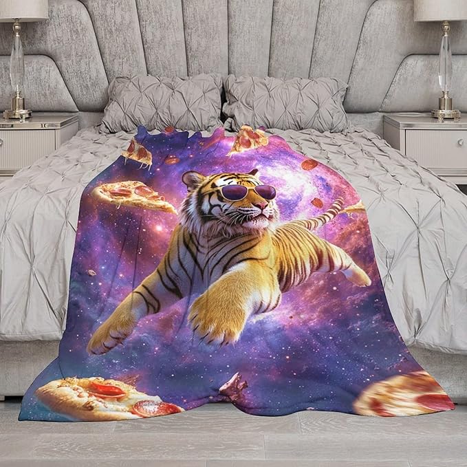 Pizza Blanket Funny Pizza Tiger Gifts for Girls Boys Woman Kids Pizza Lover Throw Blankets Soft Blanket Warm Fleece Flannel Plush Blankets for Bed Sofa Couch 50"x60"