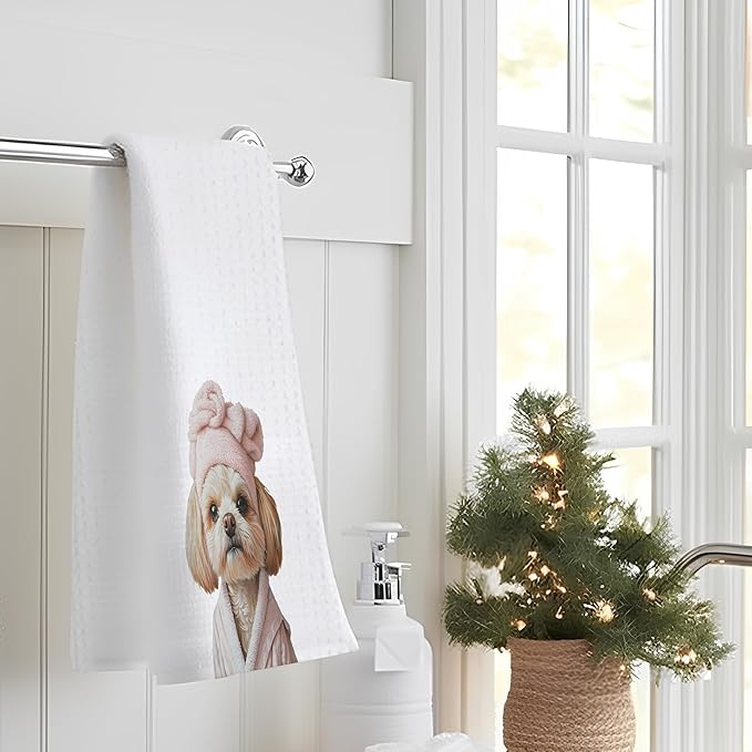 Pink Shih Tzu Hand Towels for Bathroom, Shih Tzu Bathroom Hand Towels, Dog Bathroom Decor, Kids Hand Towels, Kids Bathroom Decor, Shih Tzu Gifts for Women Dog Lovers, 16x24 Inch