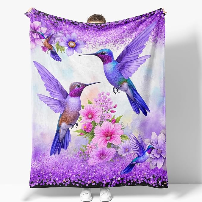 Hummingbird Blanket Gifts for Women Girls Mom Birthday Christmas Valentines Present Colorful Floral Bird Flower Theme Decor Bedroom Living Room Sofa Couch Soft Cozy Plush Kids Adult Teen Throw 60"x50"