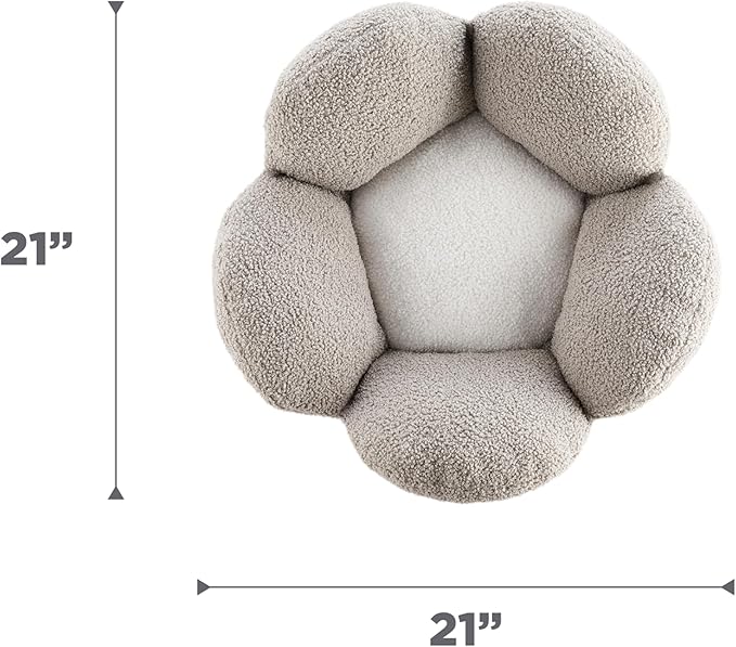 Catstages Purrfect Petals Washable Flower Shaped Round Cat Bed for Indoor Cats, Plush, Tan