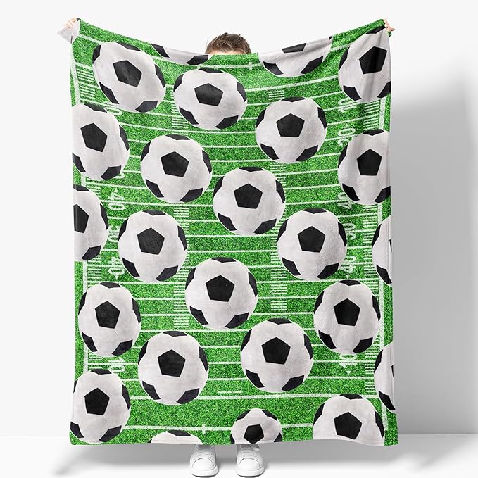 Soccer Blanket Gifts for Men Boys Dad Women Girls Birthday Christmas Valentine Present Soccer Ball Theme Decor Home Bedroom Living Room Sofa Couch Soft Cozy Plush Kids Adults Teen Fleece Throw 60"x50"