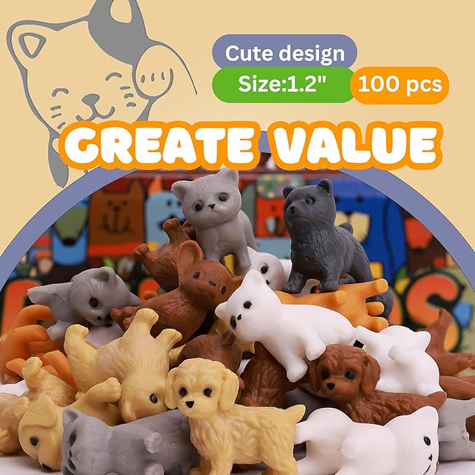 Bulk Toys - Tiny Dogs and Cats for Kids - Small Animals in Bulk - 100 Pcs Little Pet Toys - Tiny Plastic Toys for Kids Prizes - Easter Gifts for Kids