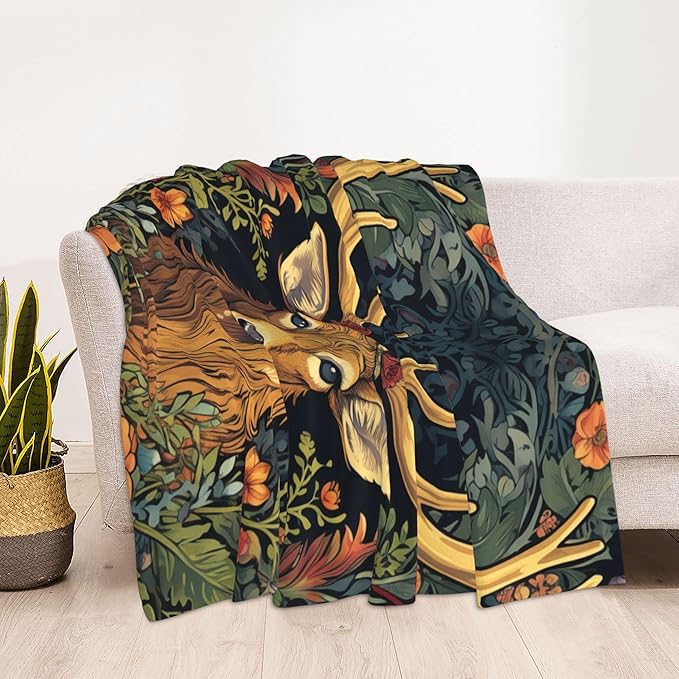 Deer Soft Throw Blanket Flannel Fleece Blankets Warm Cozy Lightweight Fuzzy Blanket for Bed Sofa Couch Home Decor 60"X50"
