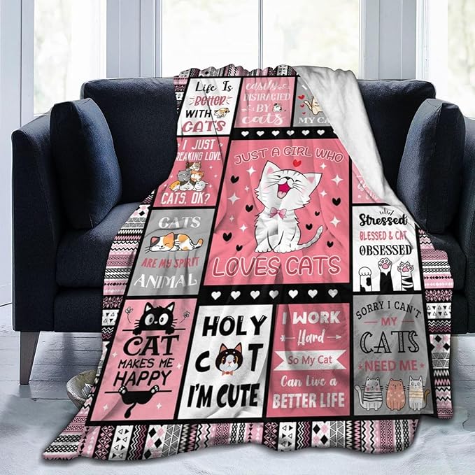 Cat Blanket Gifts for Girls Women Cats Gifts for Cat Lovers Soft Warm Cats Flannel Throw Blanket for Kids Adults 50"X40"
