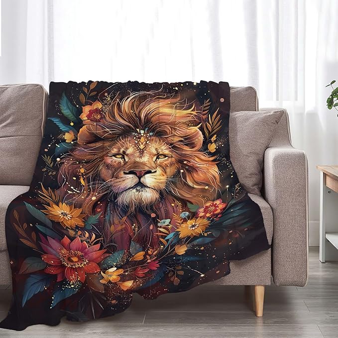 Lion Throw Blanket Lion Gifts for Kids Adults Women Men Soft Cozy Warm Plush Fluffy Fuzzy Fleece Blanket Decor 40''X50''