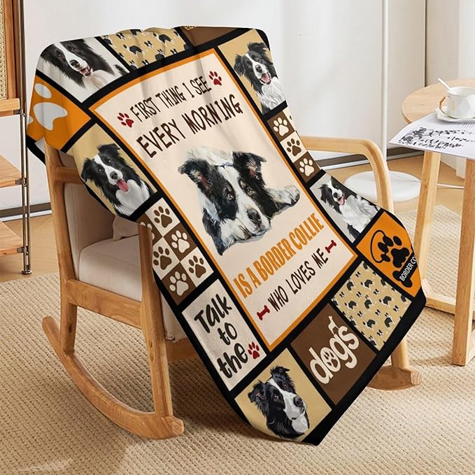Border Collie Dog Print Blanket Best Dog Pet Animal Throw Blankets for Couch Sofa Stuff Decor Gifts Lightweight Soft Cozy Fleece Plush Warm Flannel Bedding for Lover Man Woman Teen Adults 40"x50"