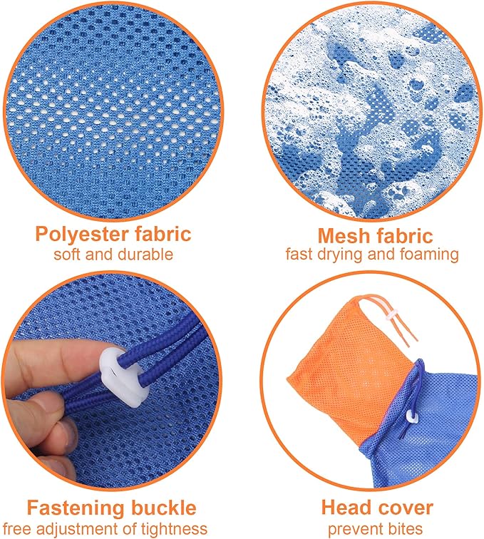 Cat Bathing Bag, Breathable Mesh Anti Scratch Adjustable Cat Grooming Bag for Nail Trimming, Bathing Polyester Soft Cat Washing Bag (Blue-Orange)
