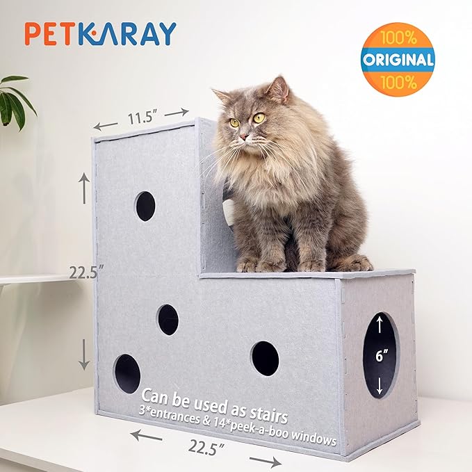 PETKARAY Cat Tunnel, Original Cat Hideaway Cave for Indoor Cats, Large Kitten Play Tubes and Tunnels, Soft Felt Cat Toy with Interactive Peek Hole