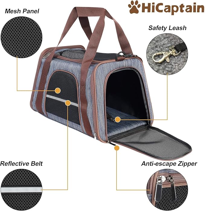 HiCaptain Soft Cat Carrier with Top Mesh Window - Pet Carrier Breathable for Medium Cats and Small Dogs Puppies up to 15 lb (Blue)
