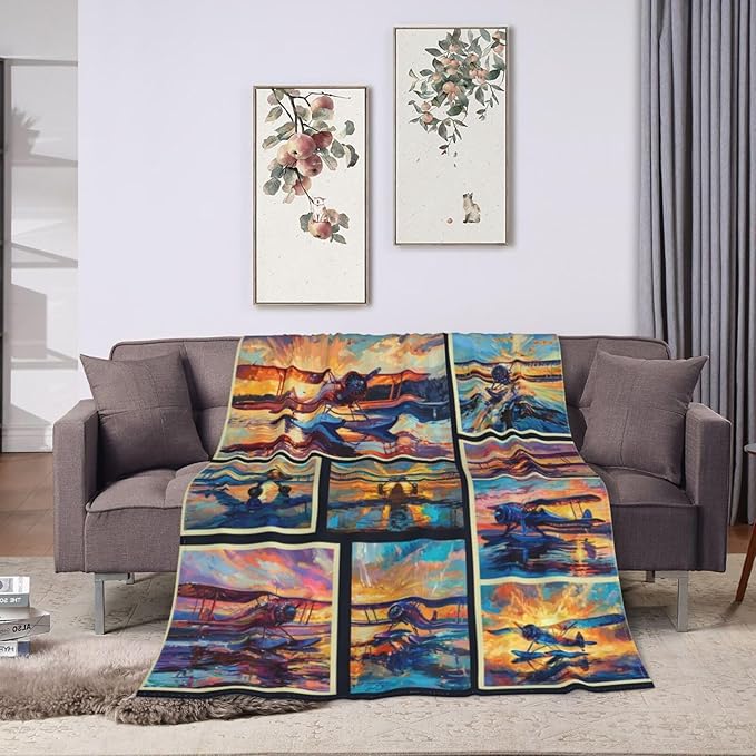 Airplane Decor Stuff Merch Cozy Print Flannel Fleece Soft Plush Fuzzy Warm Lightweight Bedding - Airplane Gifts for Women, Men, Girls, Kids - 50"X40"