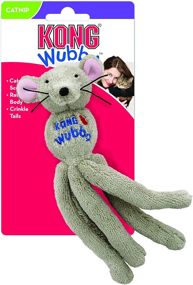KONG - Cat Wubba Mouse - Soft Plush Catnip Toy, Crinkles and Rattles (Assorted Colors)
