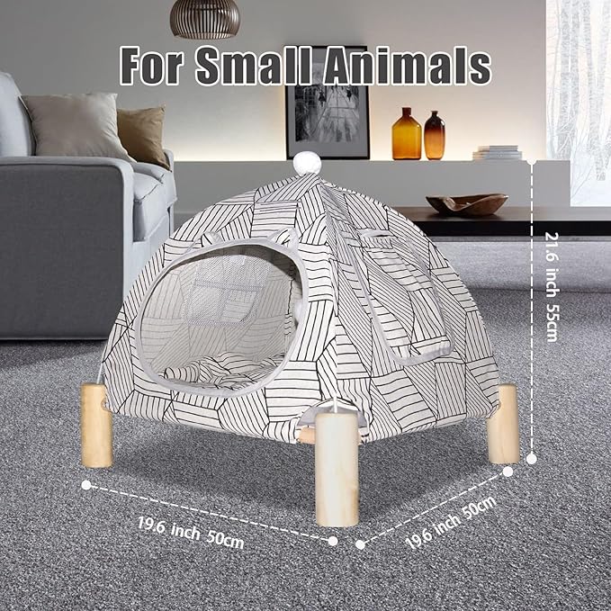 Pozico 2 in 1 Cat Bed Tent Wooden Frame Cat Teepee Cat Hammock, Quick Assembly and Disassembly, Portable Indoor/Outdoor Pet Dog Tent House for Cats Puppies Small Animals:White Diamond Tent