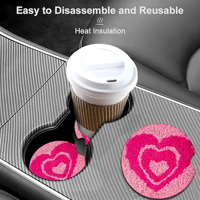Car Coasters for Cup Holders,2 Pack Love Car Cup Holder Coasters,2.75" Universal Size Anti Slip Rubber Mat,Automotive Cup Holder Decal Decor Accessories,Gifts for Her Wife Birthday Anniversary