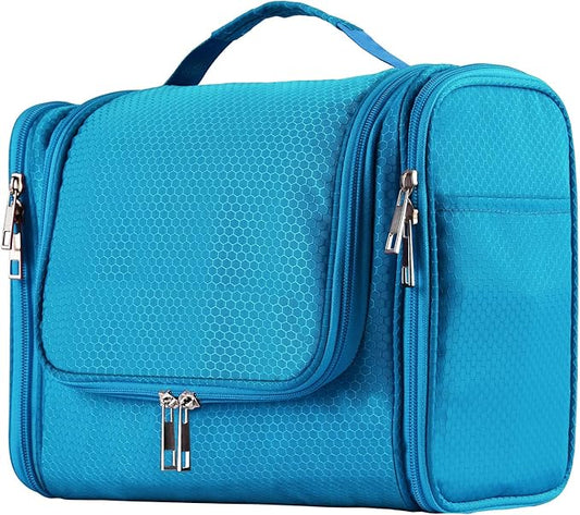 Buruis Large Capacity Toiletry Bag for Women and Men, Hanging Toiletry Organizer Cosmetics Makeup Bag, Water-resistant Dopp Kit Shaving Bags for Full Sized Toiletries, Travel Essentials (Light Blue)