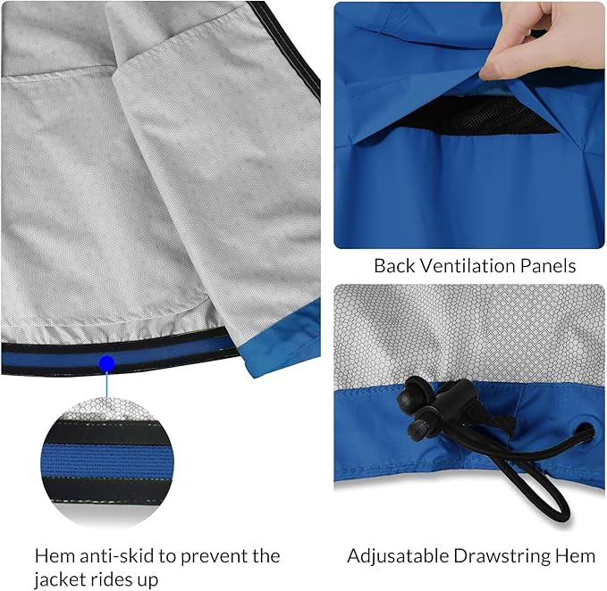 baleaf Men's Rain Jacket Waterproof Windbreaker Running Cycling Golf Hiking Gear Hood Lightweight Reflective Packable