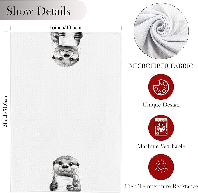 Otter Hand Towels for Bathroom - Gifts for Women and Lovers, Sea Otter Decor, Kids and Animal Bathroom Accessories, 16x24 Inch