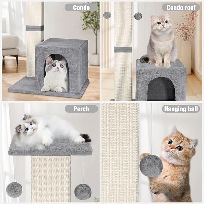Cat Scratching Post,33-Inch Tall Scratching Posts for Indoor Cats Adults,Cat Tree with Modern Activity House,Heavy Duty Scratching Post with Jumping Platform,Grey