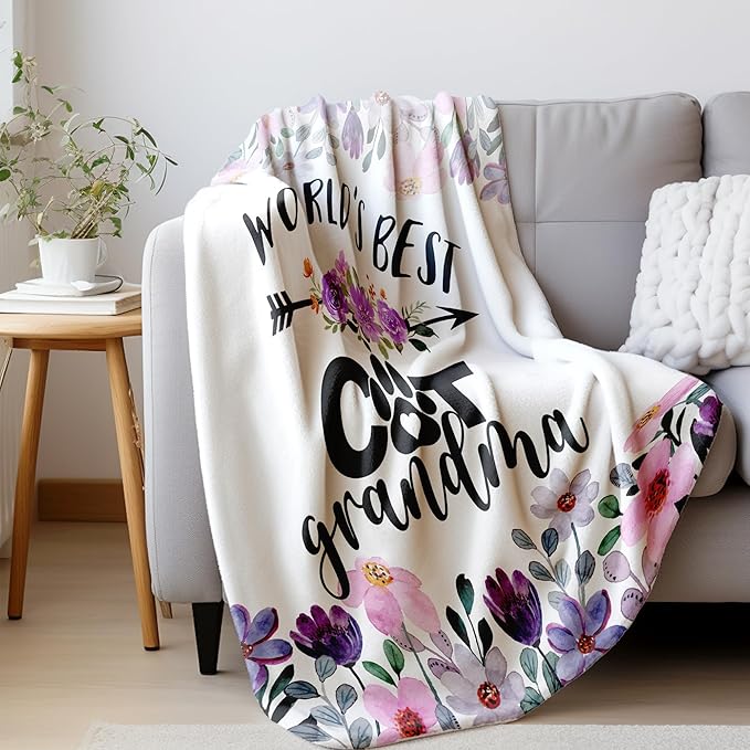 HIWX Cat Grandma Throw Blanket, Cat Grandma Gifts, World's Best Cats Nana Mother's Day Blanket for Couch Bed, Pet Lovers Throw Blankets Gifts for Women, Cats Nana Themed Blanket,50x60 Inches