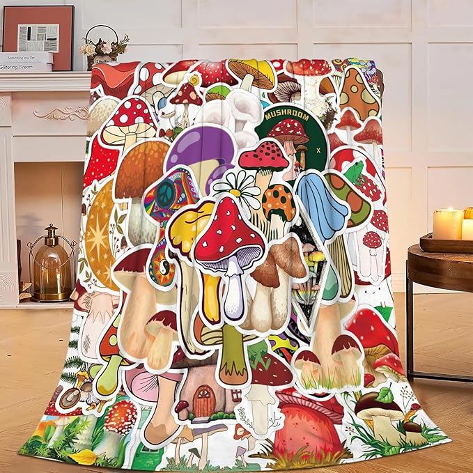 Funny Mushroom Blanket Soft Cozy Mushroom Decor Plush Throw Blanket Super Warm Fleece Fuzzy Bedding Blanket Mushroom Gifts for Kids Girls Boys Women Bed Stuff 40"X50"