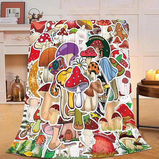 Funny Mushroom Blanket Soft Cozy Mushroom Decor Plush Throw Blanket Super Warm Fleece Fuzzy Bedding Blanket Mushroom Gifts for Kids Girls Boys Women Bed Stuff 40"X50"