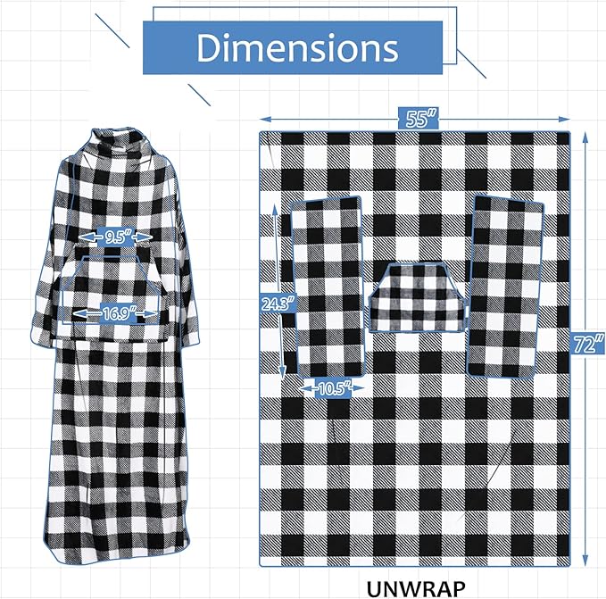 Solaris Wearable Blanket with Sleeves for Adults, Softness Comfort Warmth Fleece Gift for Women Men, Snuggy Body Throw TV Blanket for Home Office Lounge, Gift for Your Lover