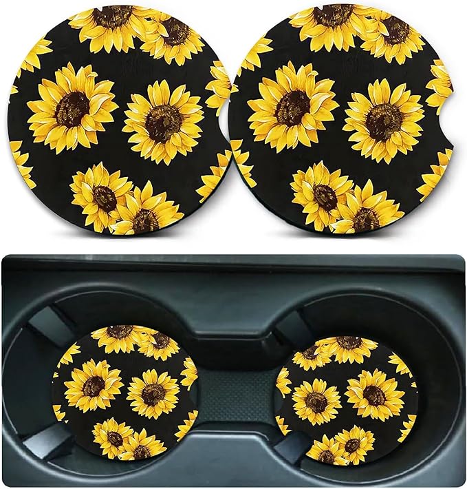 Car Coasters for Cup Holders,2 Pack Sunflowers Leopard Car Cup Holder Coasters,2.75" Universal Size Anti Slip Rubber Mat,Sunflowers Gifts for Women,Mom,Her,Wife,Girlfriend