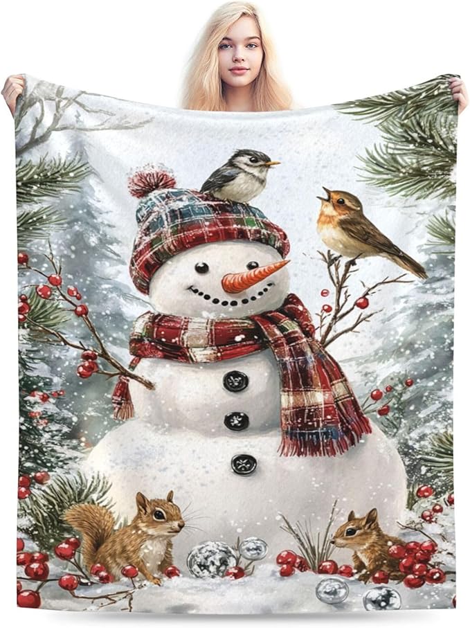 Winter Snowman Blanket Soft Cozy Snowman Plush Throw Blanket Super Warm Fleece Fuzzy Bedding Blanket for Kids Girls Boys Women Bed Decor Stuff 40"X50"