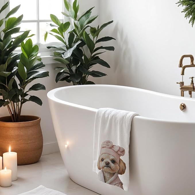 Pink Shih Tzu Hand Towels for Bathroom, Shih Tzu Bathroom Hand Towels, Dog Bathroom Decor, Kids Hand Towels, Kids Bathroom Decor, Shih Tzu Gifts for Women Dog Lovers, 16x24 Inch