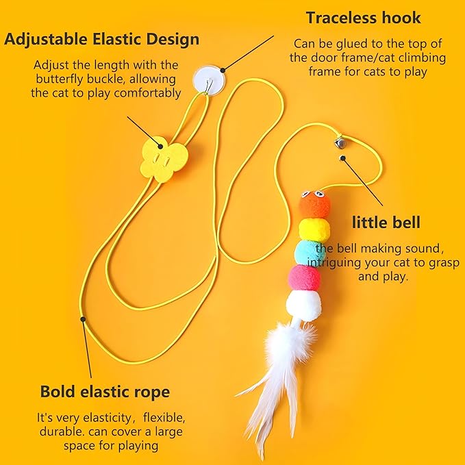 Kalimdor Interactive Cat Feather Toys 5pack,Retractable Teaser Toy,Hanging Interactive Toys for Indoor Cats Kitten Play Chase Exercise, Kitten Mental Exercise Toys