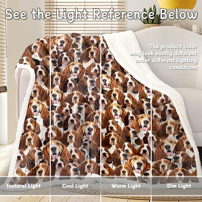 BlessLiving Basset Hound Blanket Fuzzy Micro Fleece Blanket Kids Puppy Blanket Bassett Hound Sherpa Plush Throw Blanket Twin Size Beds Bassett Hound Gifts for Adults Women (60''x80'')