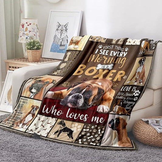 Tupmnbry Boxer Dog Blanket Cute Puppy Throw Blanket Super Soft Flannel Throw Blanket Lightweight Fluffy Plush Fuzzy Bed Blanket for Cute Pet 60"X80"