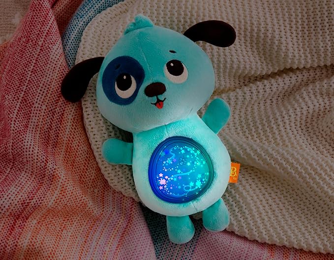 B. toys- B. baby –Baby Soothing Plush Dog- Glowing Tummy with Lights & Sounds- Twinkle Tummies Dog–6 Months +