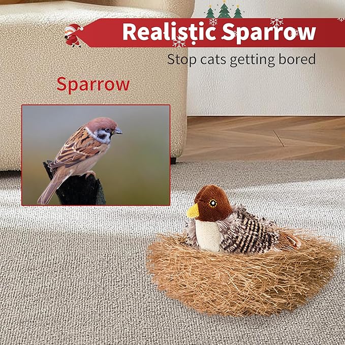 PETGEEK GiGwi Chirping Bird Cat Toys Realistic Bird Plush Toy - Perfect Melody Chaser Cat Toys for Bored Indoor Adult Cats, Best Gift for Birthday, Thanksgiving, Christmas, New Year