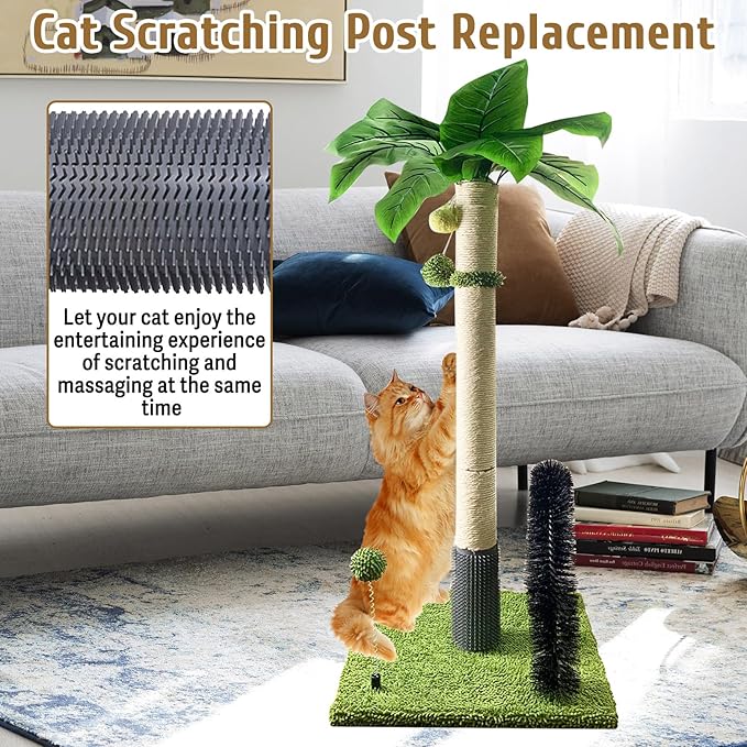 Cat Scratching Post Replacement Pole Refill 16in M8 Cats Tower Replacement Parts with Self Groomer Massager Spare Jute Kitty Tree Refurbishment Accessories for Indoor Kittens (Gray)