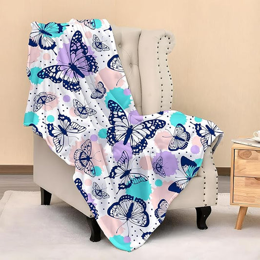 Butterfly Blanket Throw 50"x40", Cozy Lightweight Plush Butterfly Print Blanket, Gifts for Kids Women