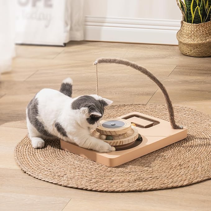 Mewoo Cat Ball Track Toys,3-Level Ball Tower Interactive Cat Toy with 360° Rotating Pole and sisal Ball,Kitten Toys Roller,cat Ball Toys for Indoor Cats and Kittens