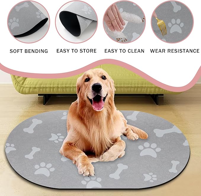YCT Dog Food Mat - Cat Dish Mat Dog Bowl Mat - No Stains Easy Clean Dog Mat for Food and Water - Absorbent Quick Dry Pet Mat, 16.9"x24" Beige