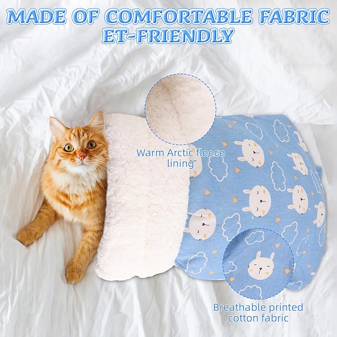 Cat Sleeping Bag for Indoor Cats, Cat Sleeping Bag for Indoor Cats Large Adult, Cat Sleeping Bag Large, Cozy Cat Winter Cat Sleeping Bag, 360° Warm Semi Enclosed Soft Plush Large Cat Sack Cute (Blue)