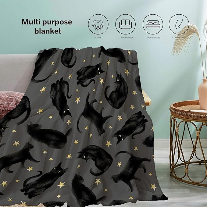 Khumbhira Cute Black Cats and Stars Moon Super Soft Fleece Flannel Blankets Birthday Throw Blanket Bedding Cover All Season for Picnic Couch Medium 60"x50"?Twin? Teens