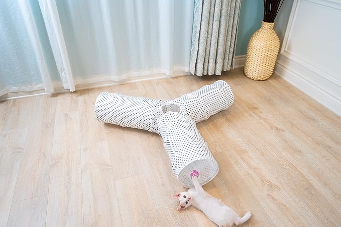 Cat Tunnel,Large Cat Tunnel for Indoor Cat, Kitten Toys Collapsible 3 Ways Play Toy, Pet Tube Hideaway Tunnel with Ball for Cats Rabbits Kittens(White Gray Dot Large)