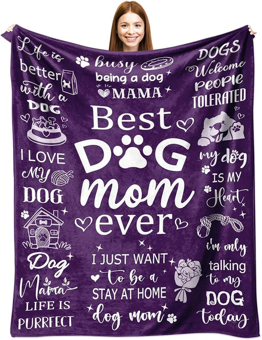 Dog Mom Gifts Blanket for Women, Dog Mom Throw Blankets for Women, Soft Flannel Blanket 60"x50" Dogs Themed Gifts for Dogs Lovers, Home Decor for Bed Sofa