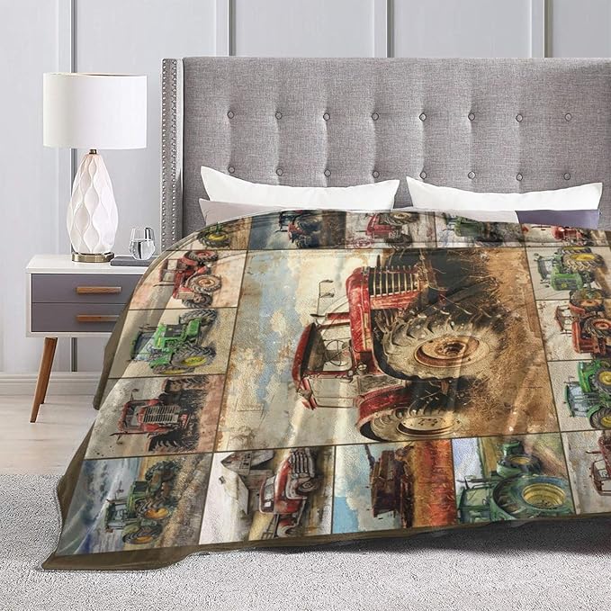 Farm Truck Blanket Retro Truck Throw Blanket Truck Stuff Merch Cozy Print Flannel Fleece Soft Plush Fuzzy Warm Lightweight Bedding Truck Gifts for Women Girls Men Kids 50"X40"