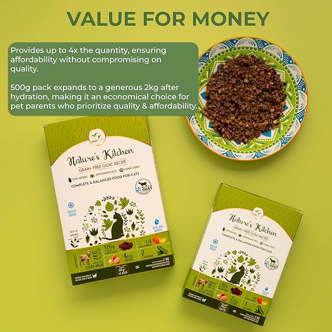 Nature's Kitchen Freeze Dried Cat Food - 100% Real Goat Meat | Grain-Free | Provides Omega3 & Iron | Maintains Healthy Bones | Healthy Cat Food | Single Source of Protein (17.64oz)